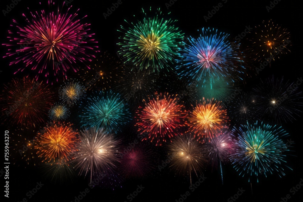 A black background with illuminated fireworks A black background with illuminated fireworks