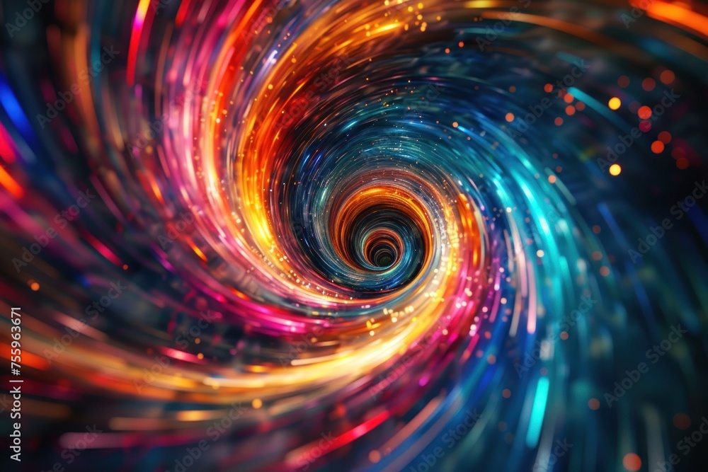 A spiral of colors and light with a hole in the middle. The spiral is made up of many different colors and is moving A spiral of colors and light with a hole in the middle. The spiral is made up of many different colors and is moving