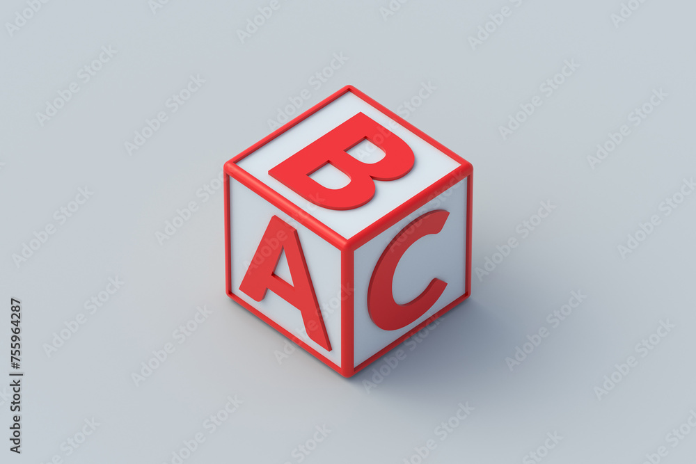 Obraz premium ABC cube on gray background. Letter block for preschool education. Learning alphabet. 3d render