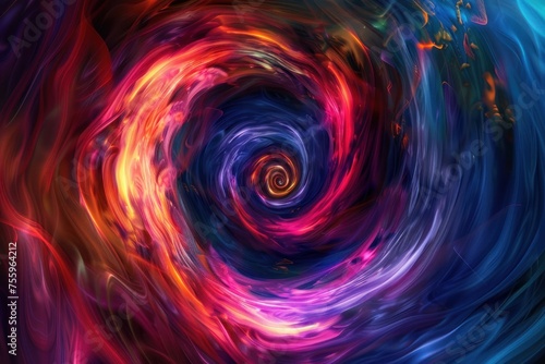 Multicolored vortex energy cosmic spiral waves colorfull. The colors are bright and vibrant, creating a sense of energy and excitement