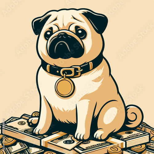 beige fat rich pug logo icon sticker vector.