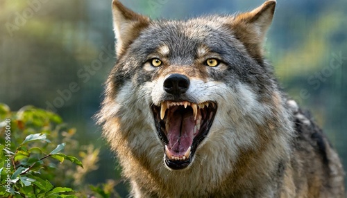 An angry wolf showing his teeth