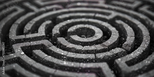 Black and white maze design showcasing intricate circular pattern