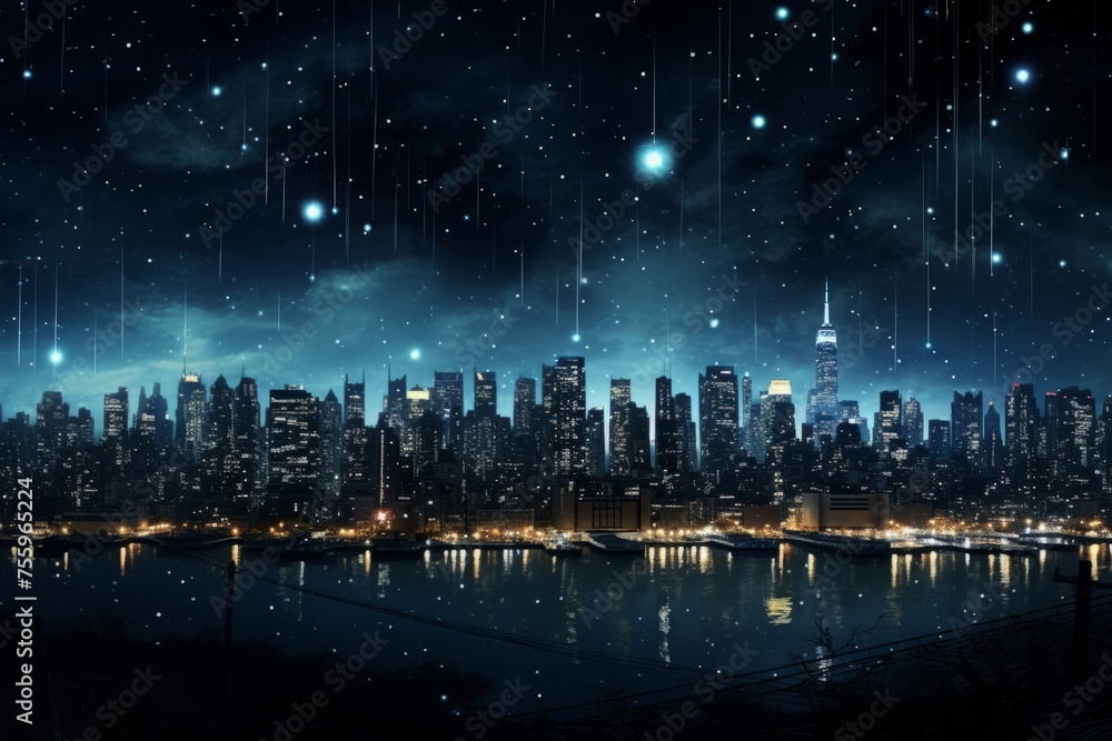 A dark night with a mesmerizing display of city lights