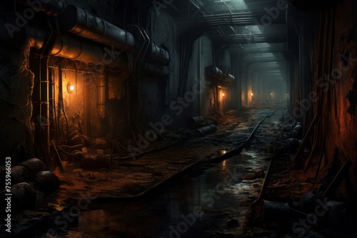 A dystopian tunnel leading to an underground resistance base © KerXing