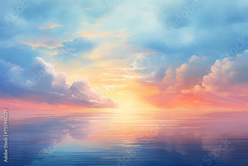 Tranquil morning with a dynamic sunrise gradient painting the sky. © Hamzaa