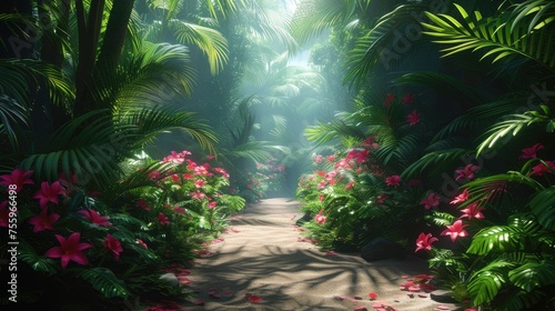 Alien jungle with exotic flora and fauna