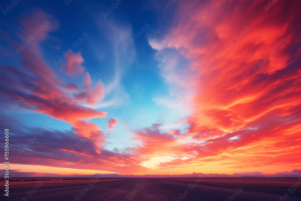 The sky ablaze with a vibrant dynamic sunrise gradient. The sky ablaze with a vibrant dynamic sunrise gradient.
