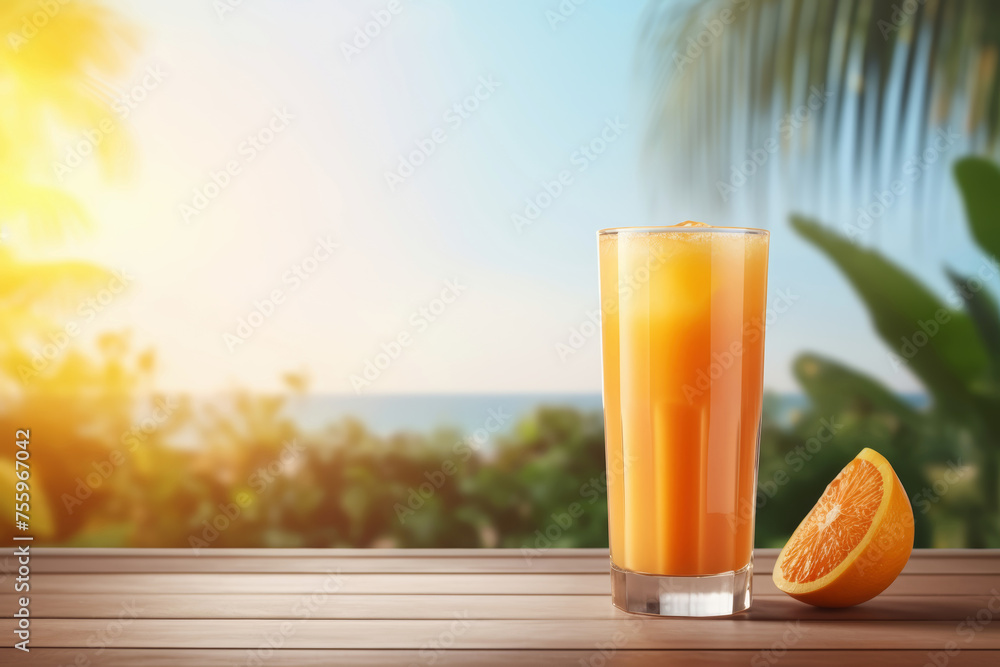 glass of orange juice on the table glass of orange juice on the table