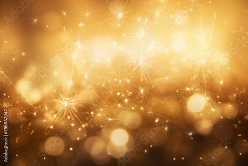 A gold background with luminous golden fireworks