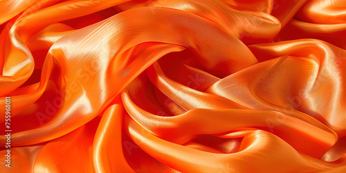 Detailed view of vibrant orange satin fabric