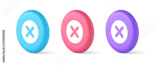 Cross button cancel reject decline negative forbidden fail 3d realistic isometric circle icon