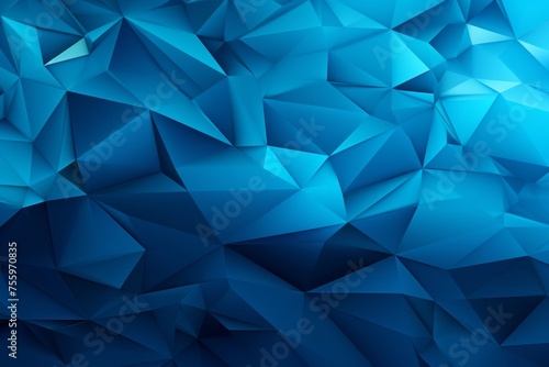 A deep blue and cyan background with sharp angles