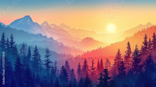 Scenic sunset over a beautiful mountain range, perfect for travel websites.