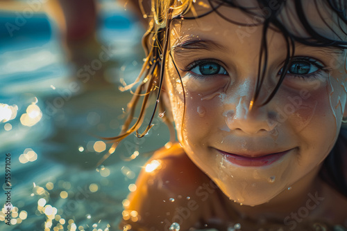 Child with Blue Eyes Swimming