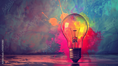 Lightbulb exploding with colorful ideas