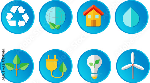 set of volumetric icons environmental protection, ecology, reasonable consumption