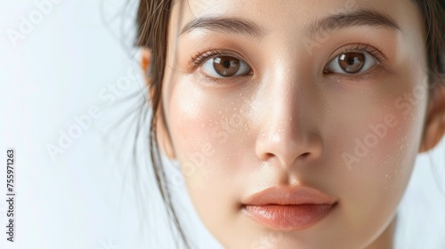 Close up of a woman's face. Suitable for beauty and skincare concepts.