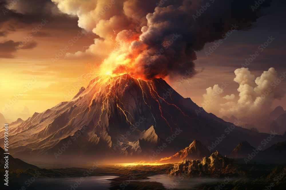 Majestic volcanic eruption in a remote landscape