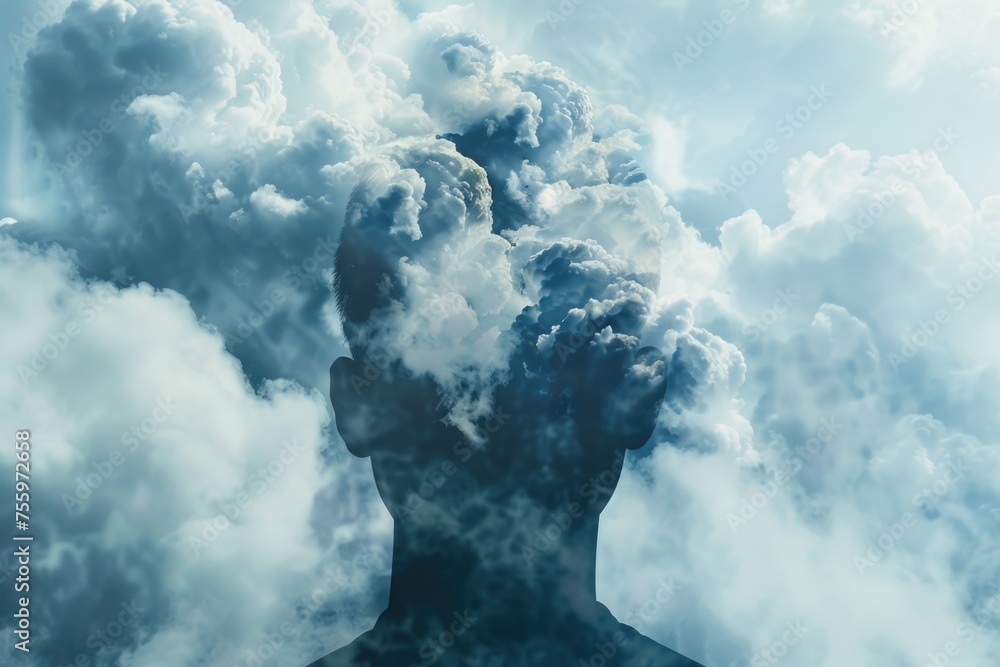 A man with a cloud of smoke emitting from his head. Suitable for concepts related to stress or confusion. A man with a cloud of smoke emitting from his head. Suitable for concepts related to stress or confusion.