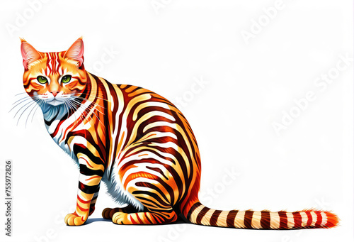 Golden Cat on white background  isolated. Illustration