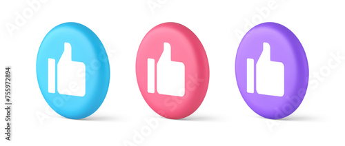 Thumb up like cool button cyberspace approve acceptance communication 3d realistic circle icon