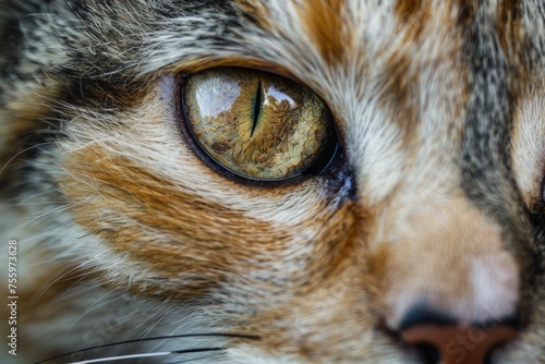 Detailed Close-Up Capturing the Intense Gaze of a Cats Eye.