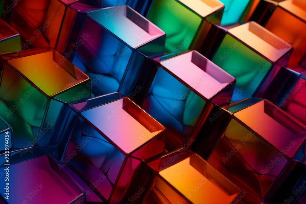A close up of a 3D dodecagonal prism with vibrant, shifting colors A close up of a 3D dodecagonal prism with vibrant, shifting colors