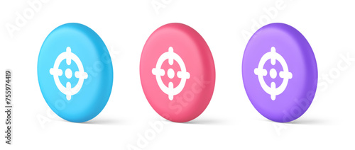 Target aim accuracy focus button application weapon shot bullseye 3d realistic isometric circle icon