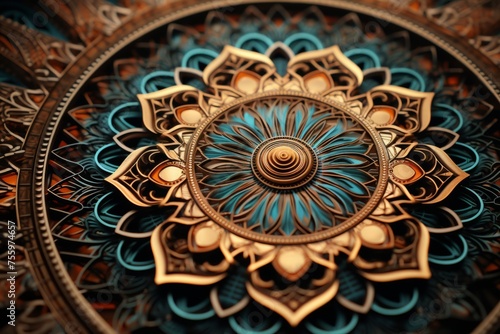 A close up of a mesmerizing 3D mandala with intricate  symmetrical designs and hypnotic beauty with captivating motion