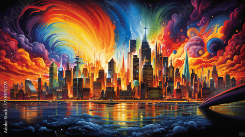 Witness the explosion of creativity in a bold and vibrant city wall mural.
