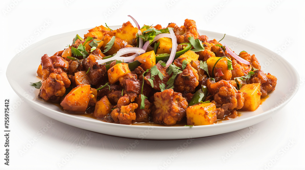 Delicious Plate of Indian Aloo Gobi Isolated