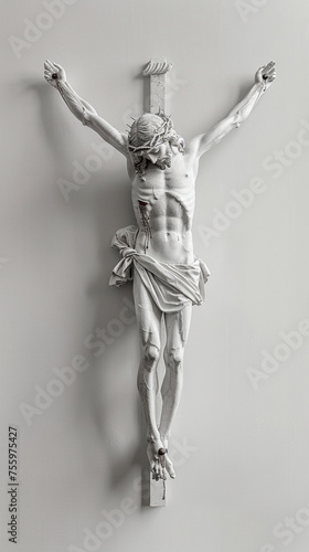 Holy Incarnation: Portrait of the Crucifixion of the Blessed with Pure White Background.