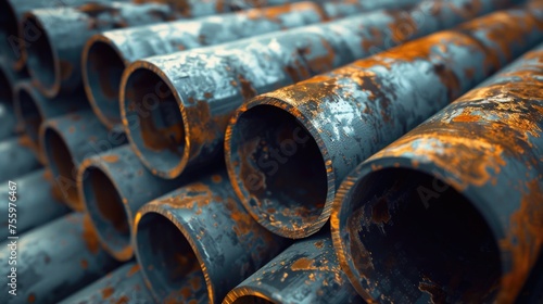 Close up of a bunch of rusty pipes, suitable for industrial backgrounds.