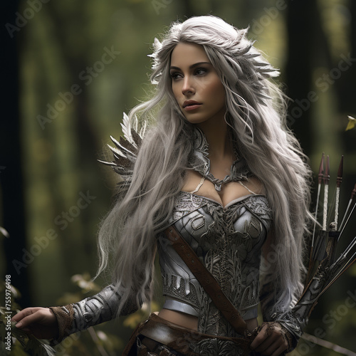 Enchanting Female Elf Archer in Mystical Forest

