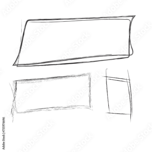 Hand drawn square frames in sketchy style. Rectangular handdrawn grungy borders. Vector illustration of pencil outline stroke framework box. Collection of doodle school draft frames	
