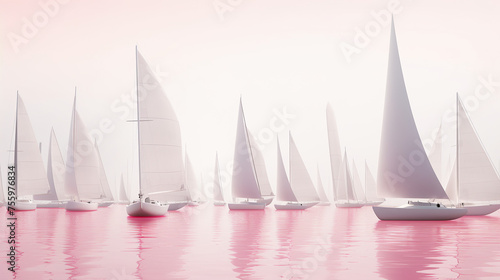 sailboat on the river, pink shades