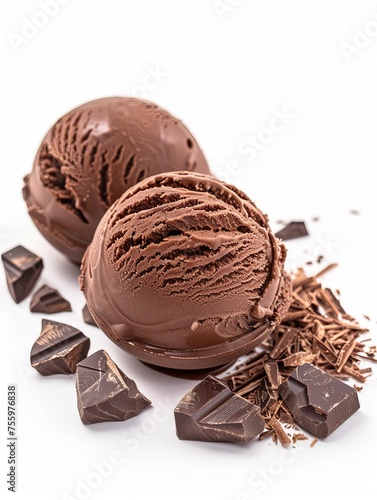 Wallpaper Mural Chocolate ice cream ball with chocolate pieces isolated on white background Torontodigital.ca