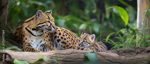 Jaguatirica e seu filhote na natureza - Papel de parede