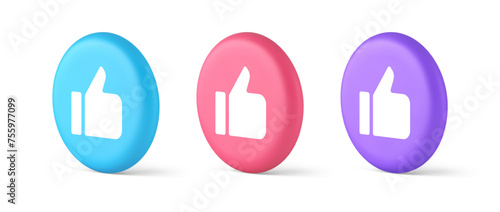 Like thumb up approve rating button confirmation cool website networking 3d isometric circle icon