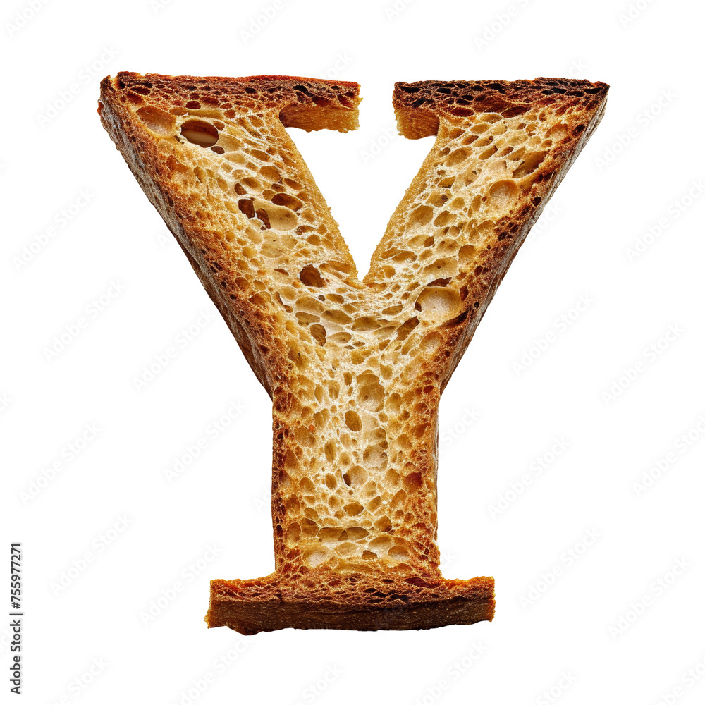 Fototapeta premium Bread Letter Y Isolated on Transparent or White Background, PNG