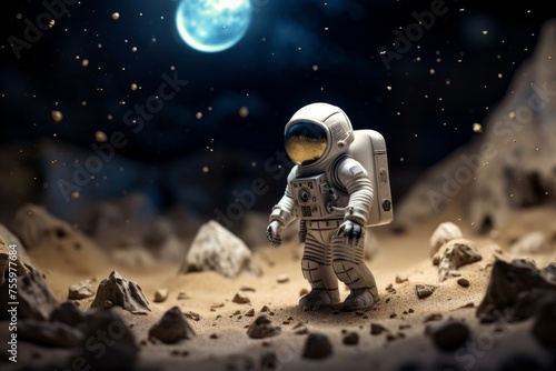 An unconventional composition of a toy astronaut discovering a hidden galaxy