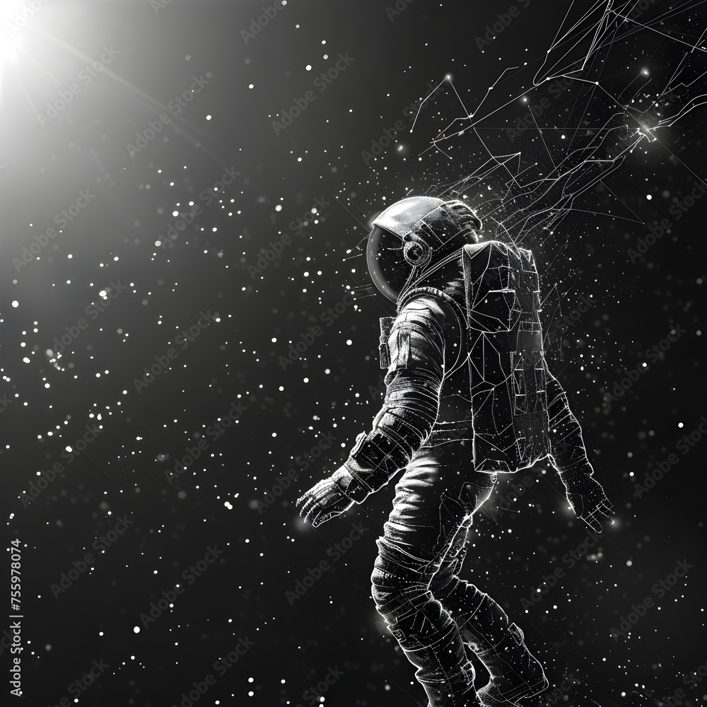 Fototapeta premium Astronaut in outer space. Science fiction. 3D rendering 