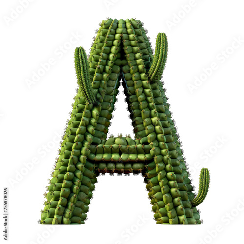 Letter A Styled as Cactus Isolated on Transparent or White Background, PNG