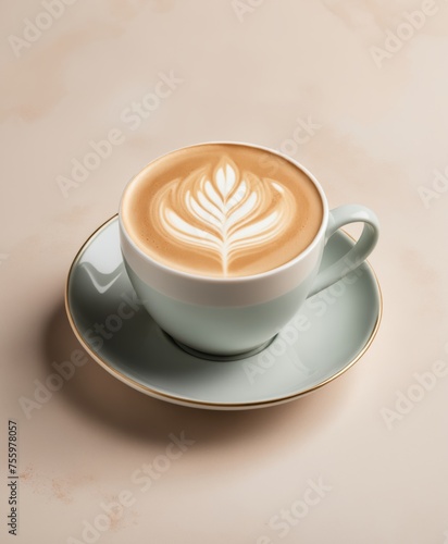 Point of View Shot of a creamy latte, with an elegant and sophisticated label design