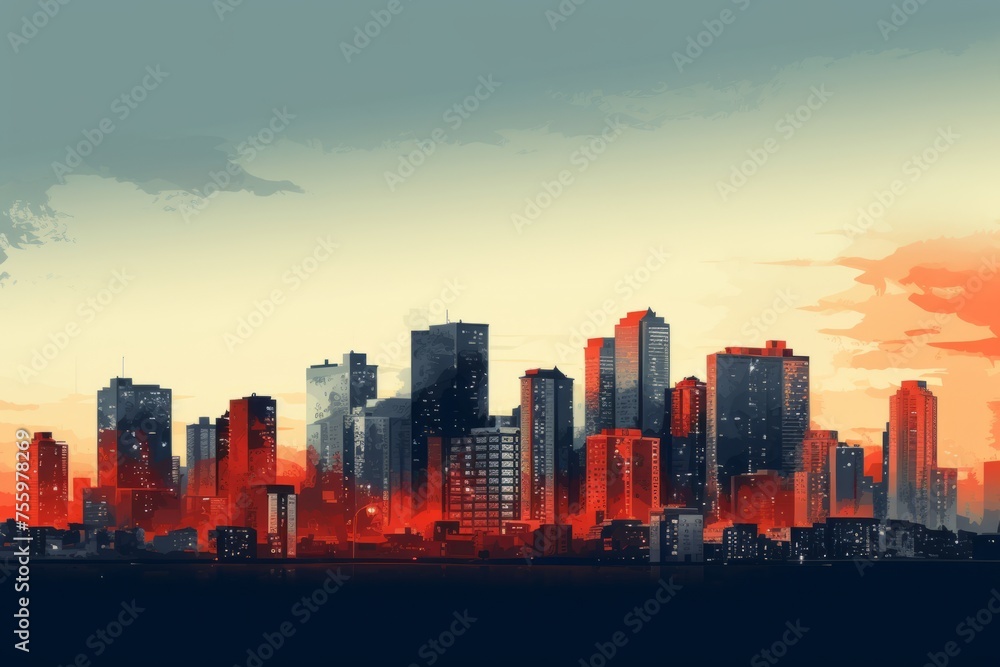 Urban skyline with a mix of office buildings and residential complexes