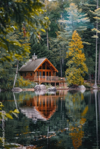 A peaceful cabin on a serene lake, perfect for nature lovers.