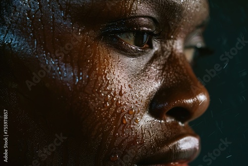 Close up of a woman's face with water, suitable for beauty and skincare concepts.