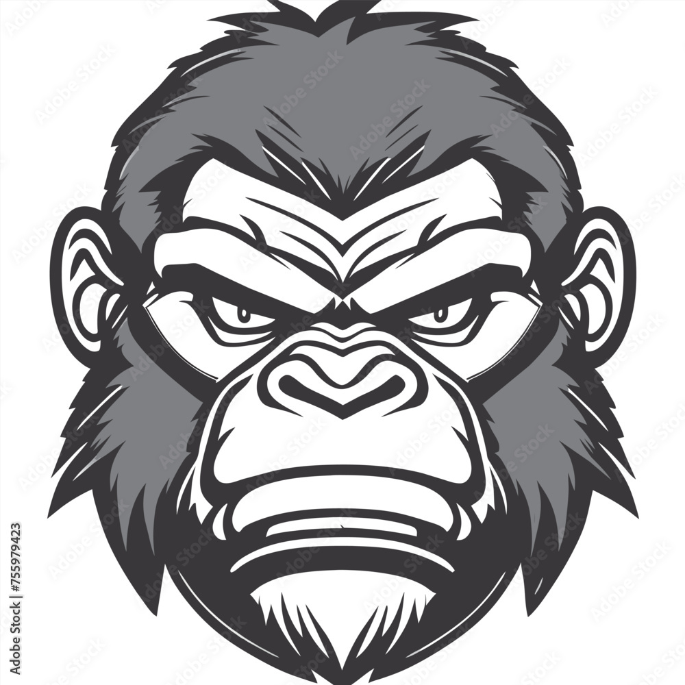 black gorilla face, vector illustration line art