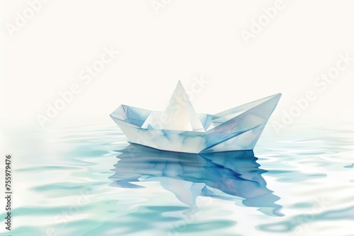 Paper boat floating on calm water  suitable for relaxation concepts.